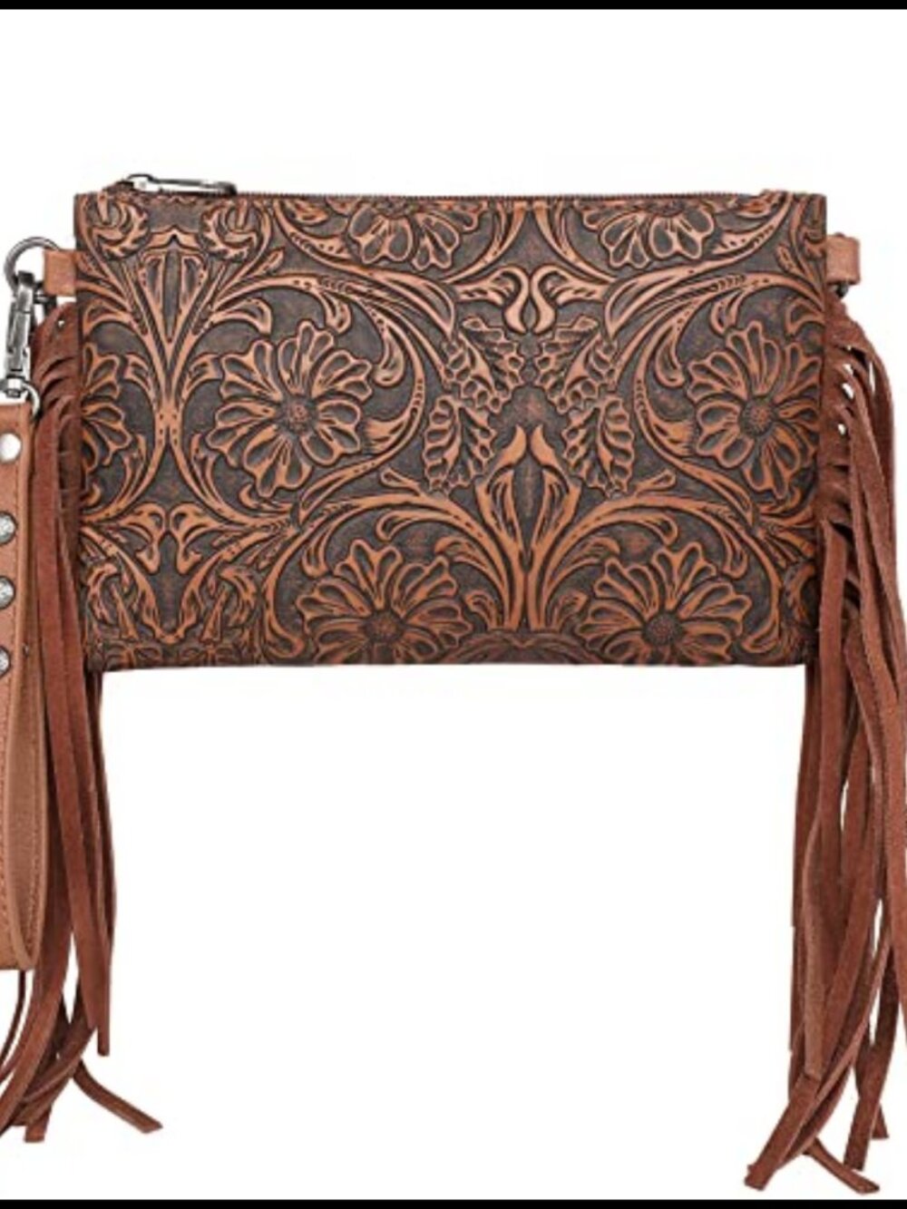 Western Crossbody Wallet Purse Floral Embossed Synthetic Leather Wristlet